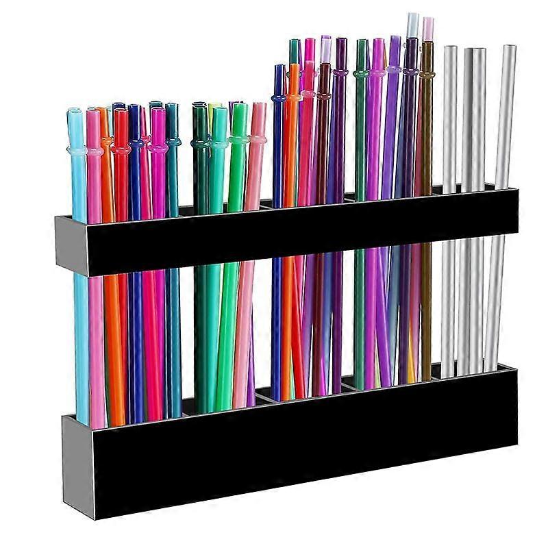 Straw Holder for Cabinet Door, 9.48in Adjustable Two-Part Large Acrylic Straws Organizer with Ultra Sticky Adhesive Strips, Reusable Straw Storage for