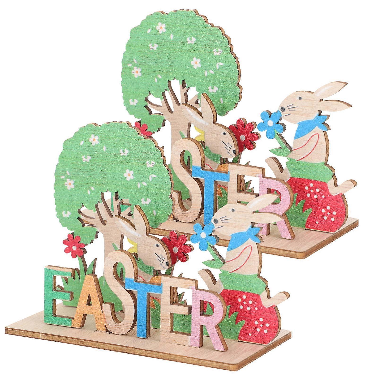 Easter Design 2Pcs Wooden Table Decor Spring Centerpiece Ideal For Home Families Tabletop Ornament