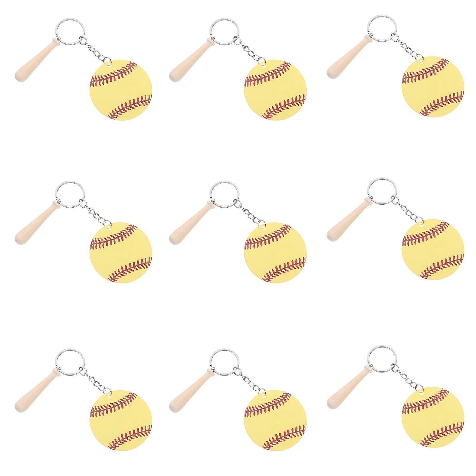 12 Sets DIY Baseball Keychains Yellow Acrylic Creative Charm for Decoration Keyring Pendant