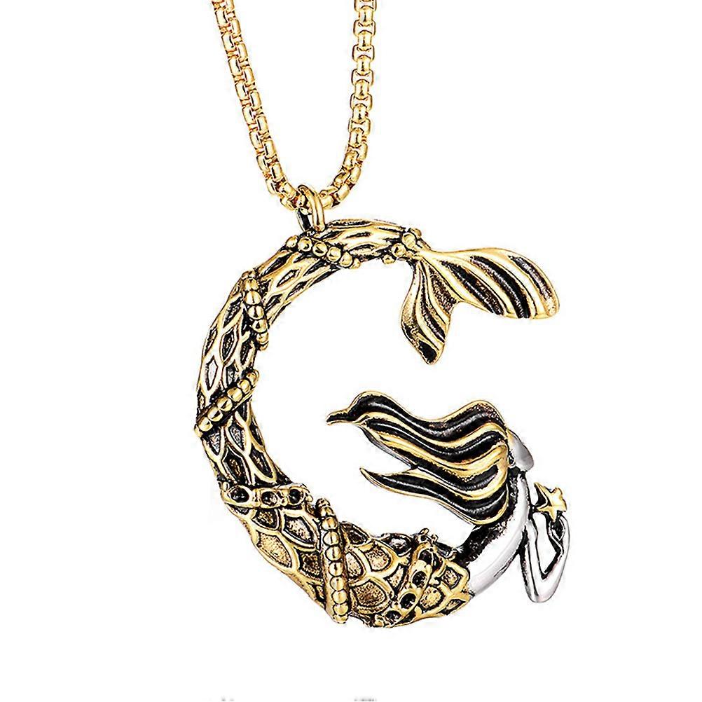 Mermaid Necklace for Men with Durable Titanium Steel and Golden Clavicle Chain 1pc