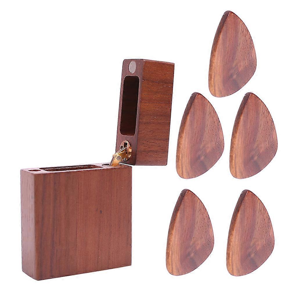 Guitar Pick Holder Luxurious Material Walnut Wood Rectangular Shape For Music Accessories Storage 6.80X5.00X1.90CM 1Set