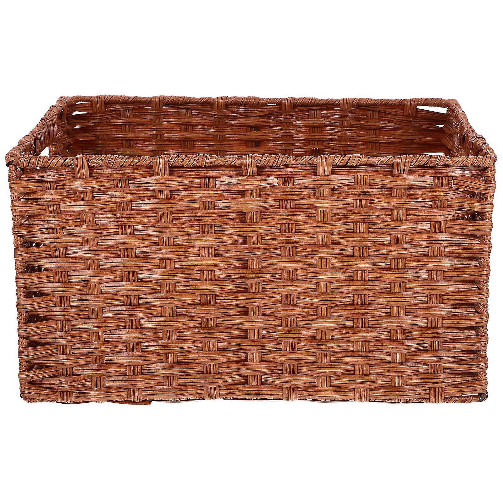 Imitation Rattan Basket Woven Storage Bin Large Capacity Desktop Basket Container