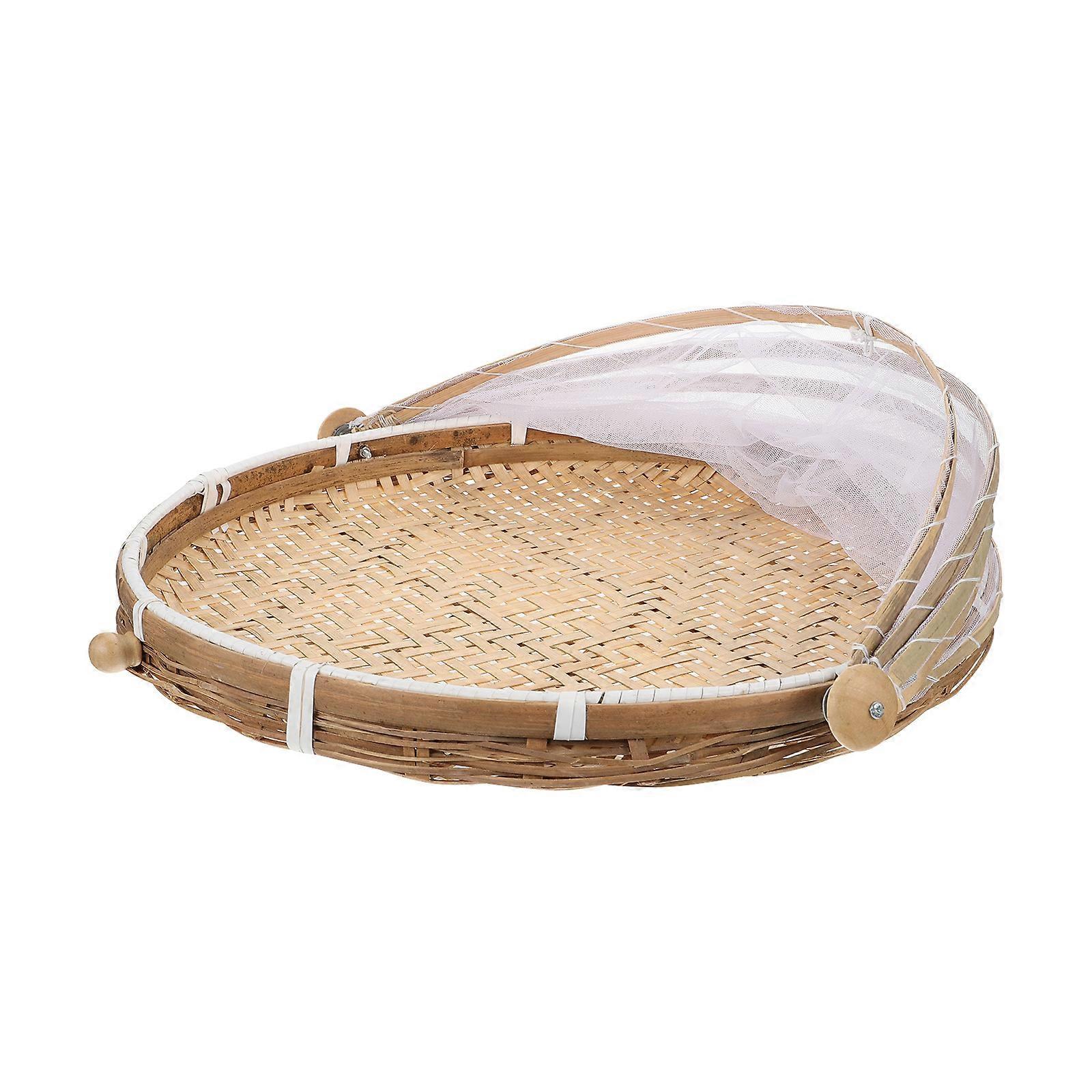 Bamboo Woven Dustpan Round Drying Basket For Indoor Storage 42cm Diameter Storage 1Pack