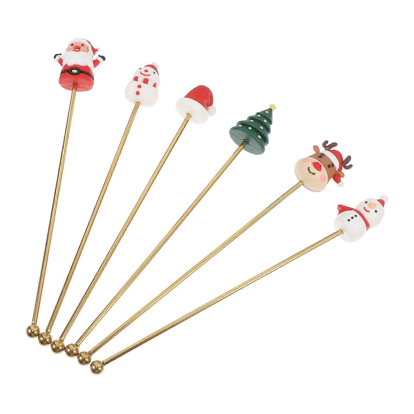 Christmas Stirring Sticks Stainless Steel Multi-Function Reusable 6Pcs Set