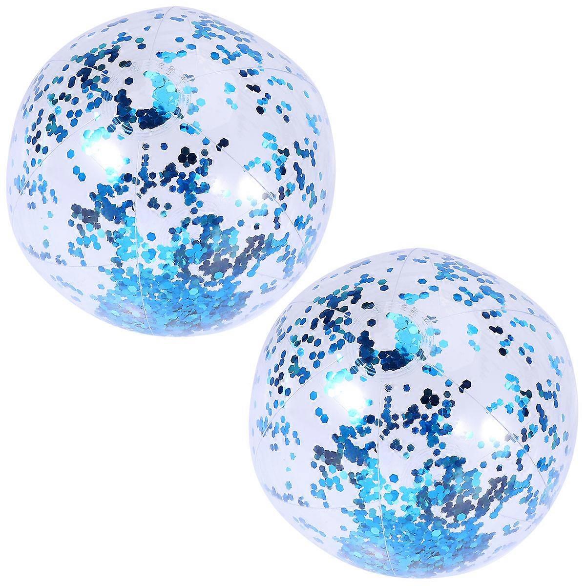 2pcs Sequin Inflatable Pool Game Balls Transparent Beach Balls for Outdoor Fun Glitter Design for Parties & Photos