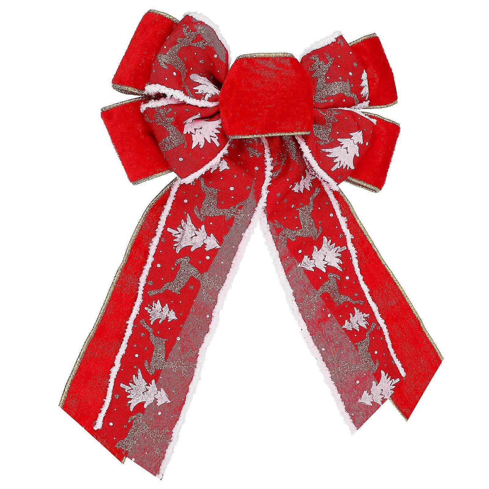 Christmas Tree Topper Bow Red Polyester Large Bow Decoration For Holiday Style 1Pack