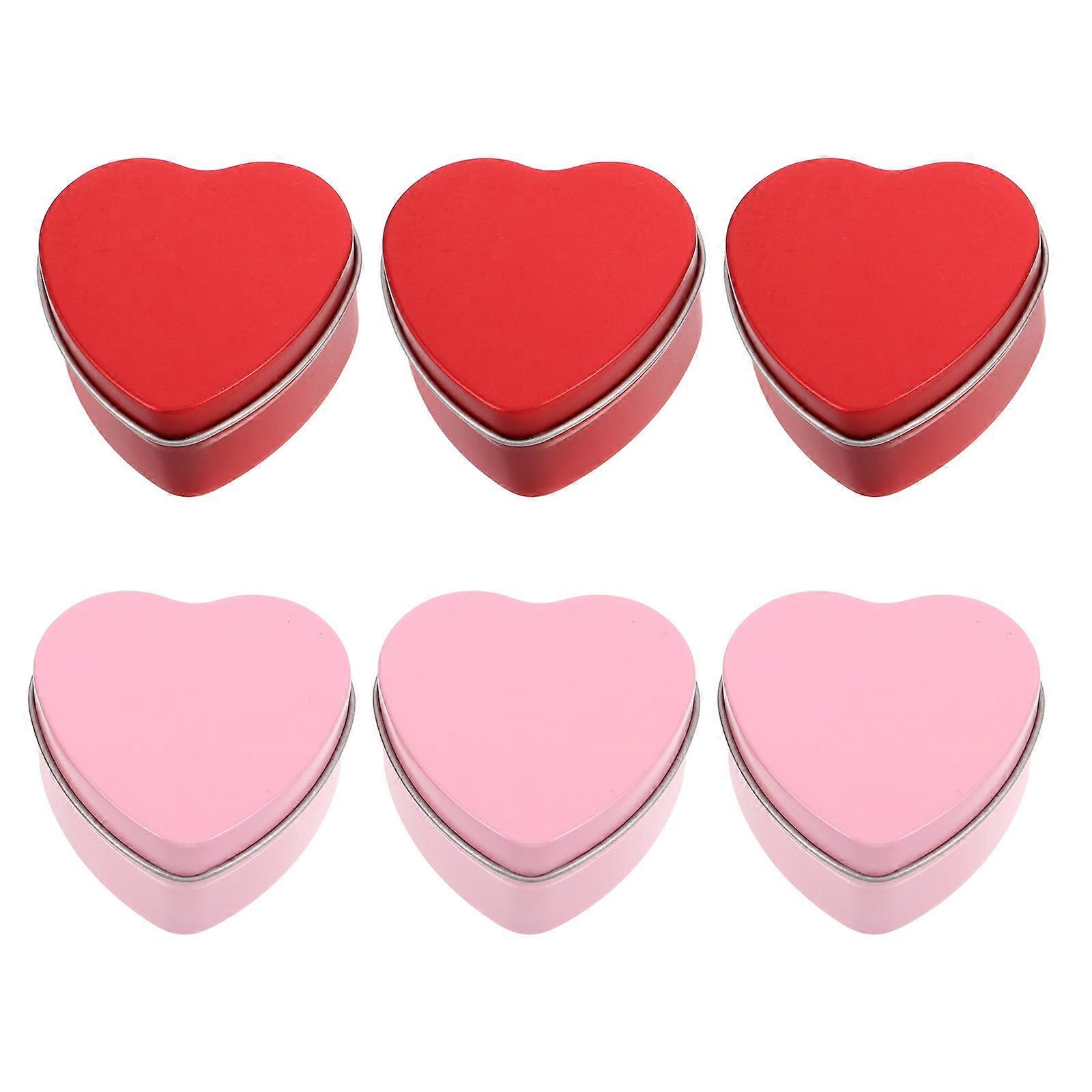 Heart Shaped Metal Tins with Lids 6pcs Matte Valentine Candy Boxes for Wedding Keepsakes, Candle Containers & Small Gift Storage Elegant Romantic