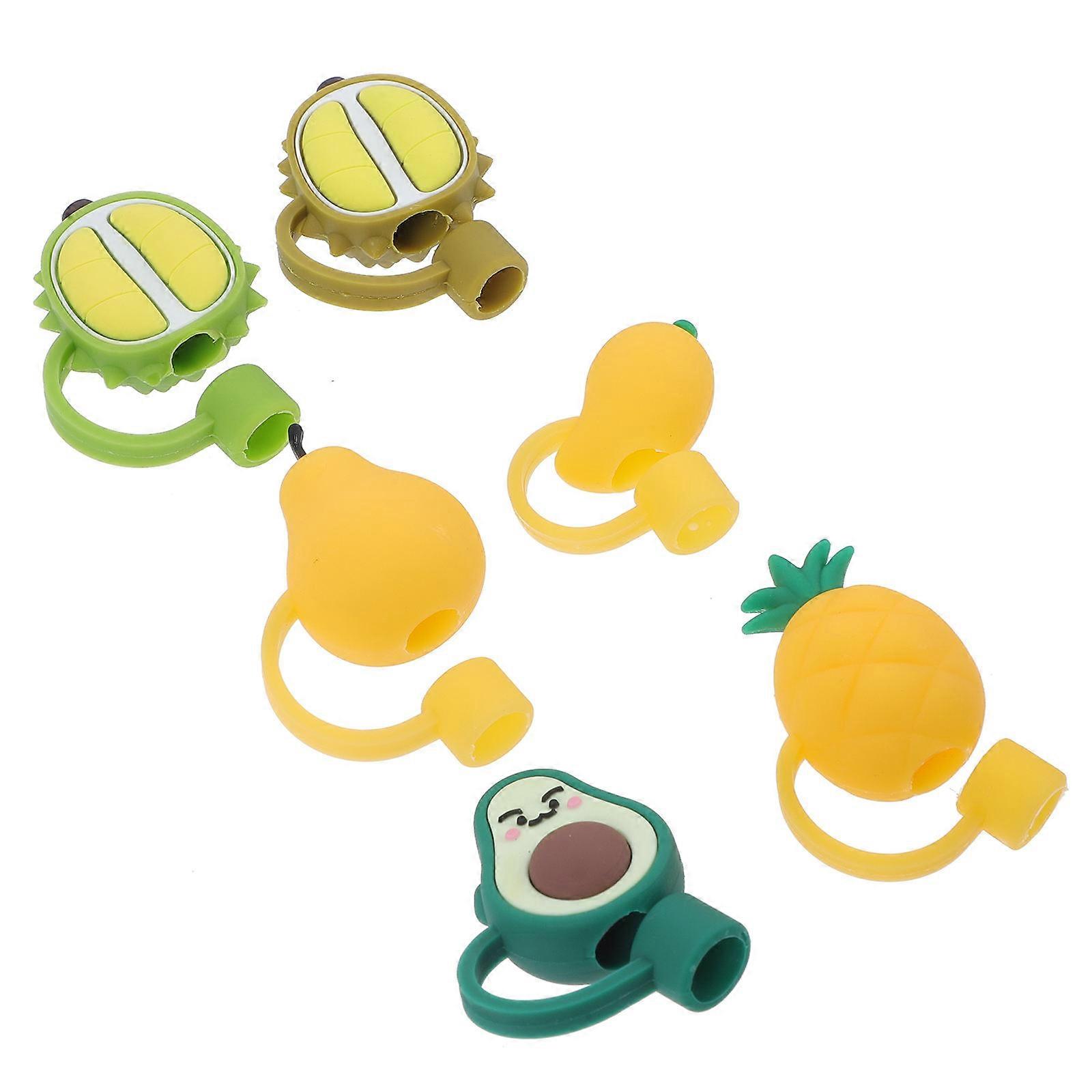 6pcs Decorative Straw Lids with Fruit Designs – Reusable Covers for Spill Protection & Easy Sealing, Ideal for Outdoor & Daily Use