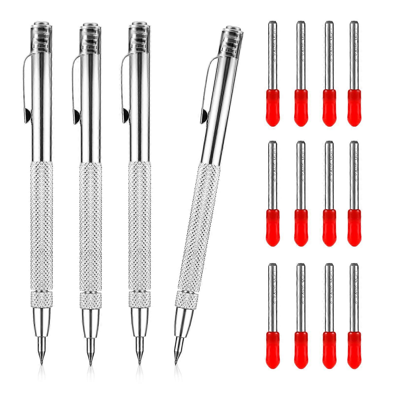 Tungsten Carbide Scriber Pen Set of 2 with Magnetic Tool and 12 Replacement Red Hat Tips for Glass and Sheet Metal