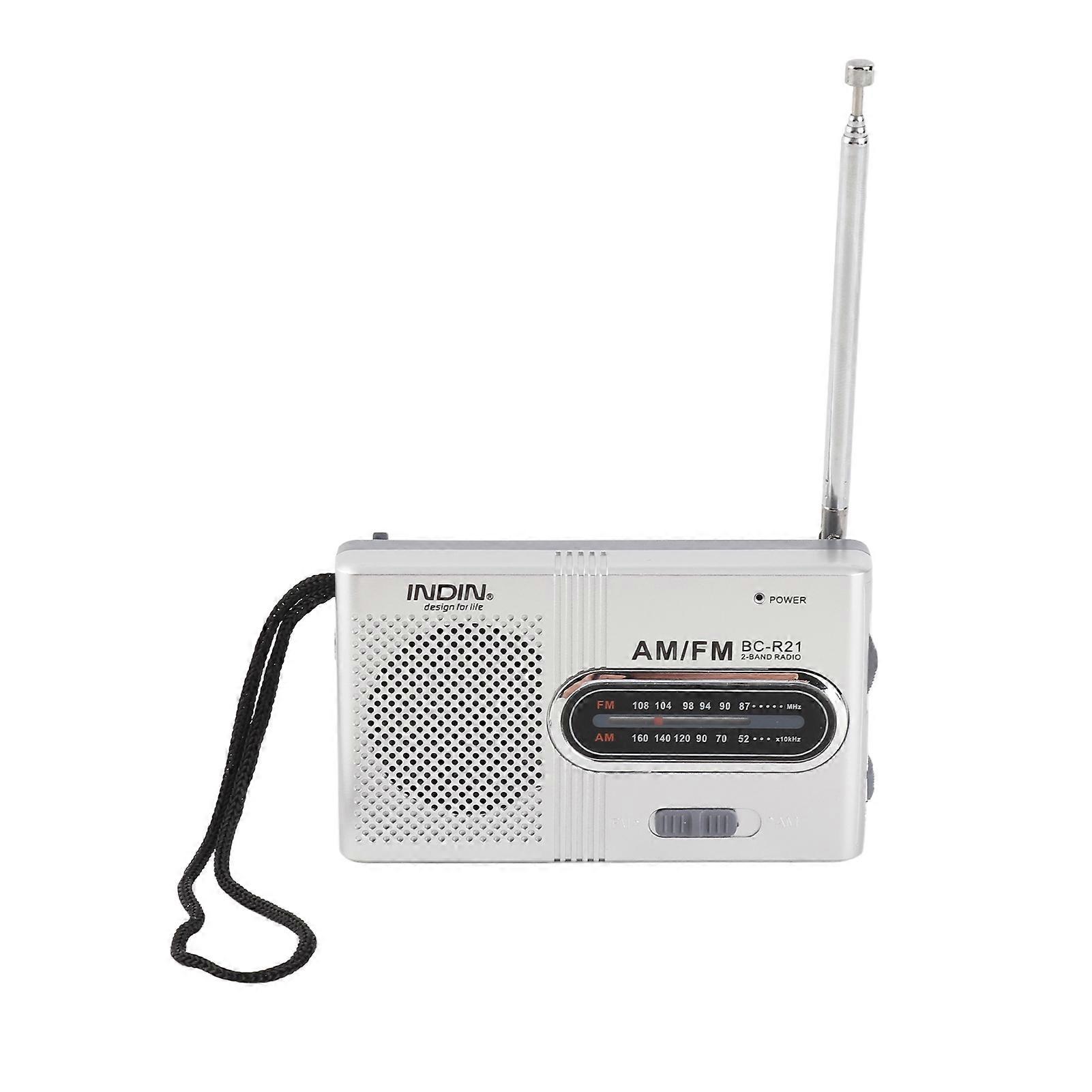 AM FM Dual Band Radio Receiver Portable Player Built in Speaker with Standard 3.5MM Headphones Jack Silver Grey