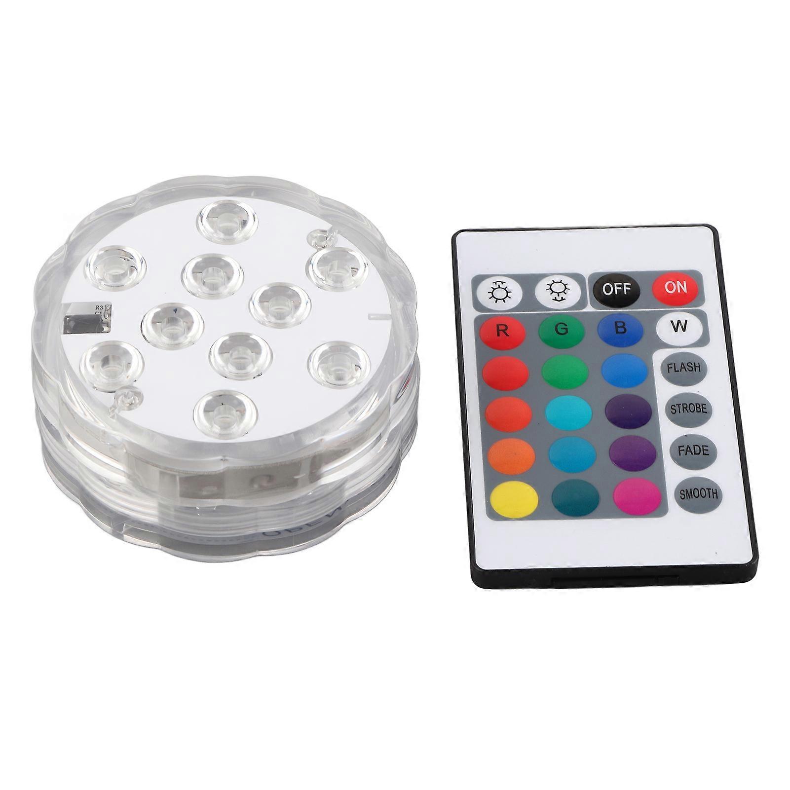 Submersible LED Lights - IP68 Waterproof, 16 Colors, Remote Controlled, 10 LEDs, Battery Operated