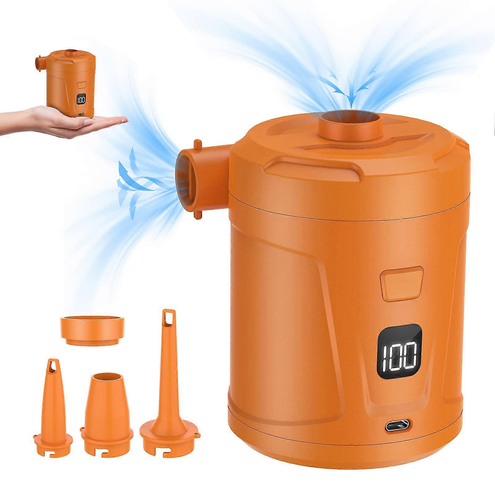 Electric Air Pump 5200mAh Portable Mini Inflatable Pump with LED Battery Display for Beds Pools and Water Toys Orange