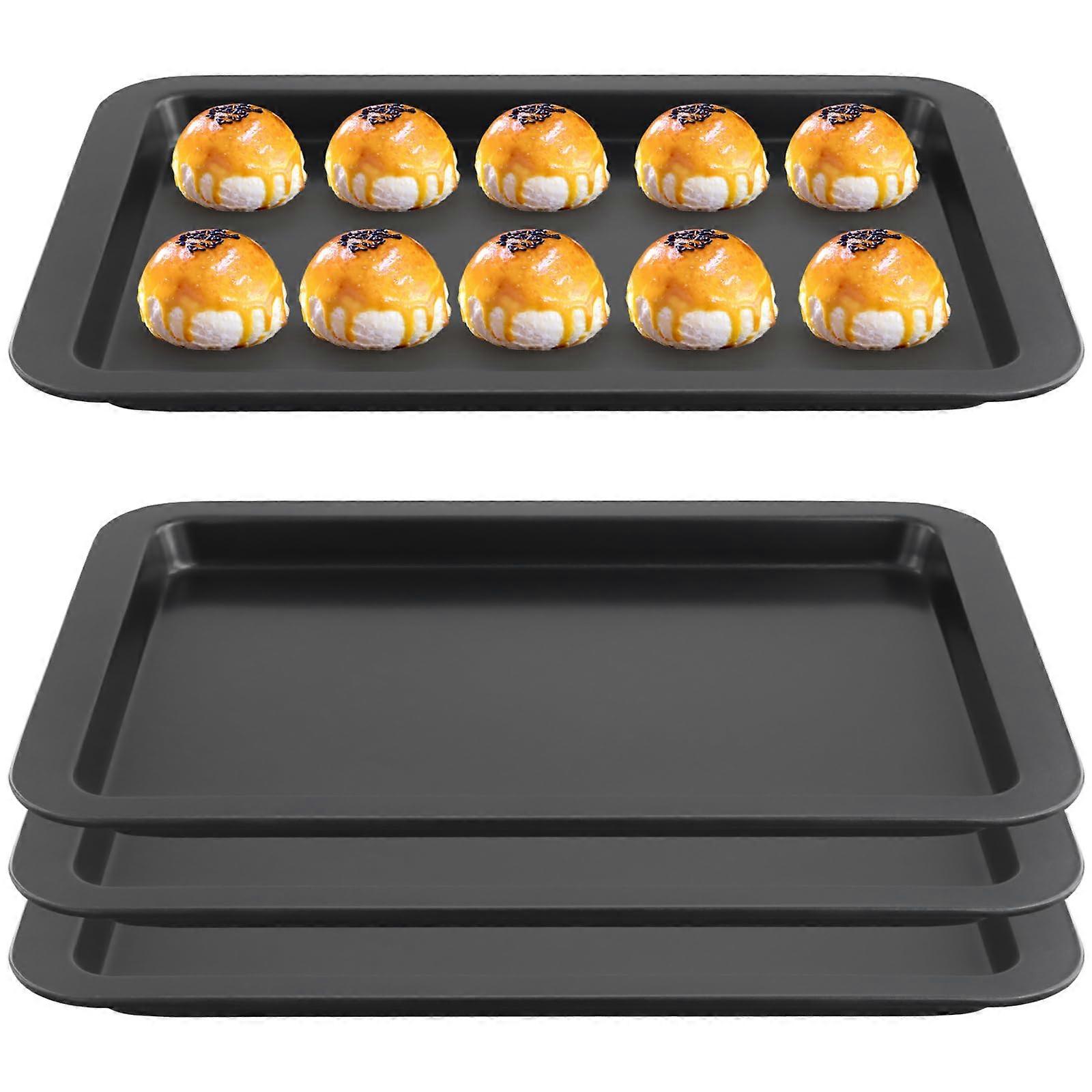 33x23x2cm Non-Stick Carbon Steel Baking Tray Set of 4, Black Oven Sheet Pan for Baking Biscuits and Roasting Cookies