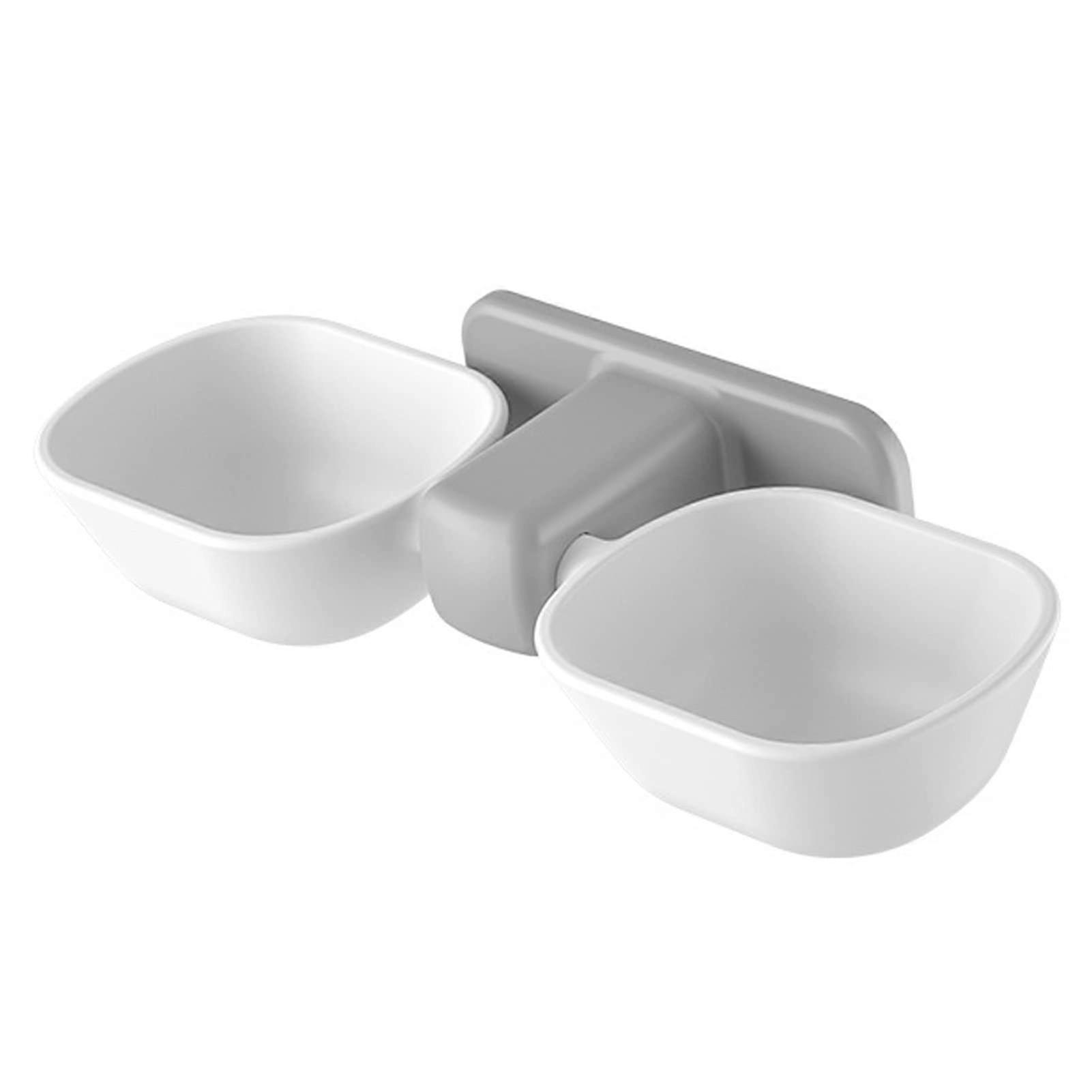 Wall Mounted Cat Food Bowl with Adjustable Height, Double Bowl Design, Anti-Spill for Kittens and Cats, White