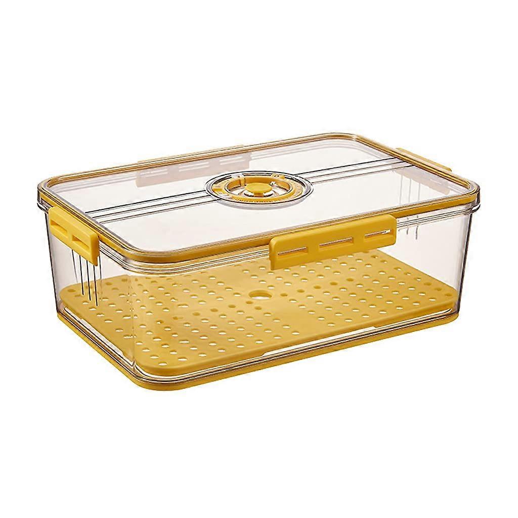 Food presentation box container with lid drainage timing refrigerator organizer yellow E