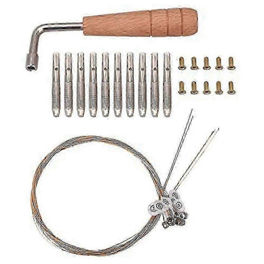 10pcs Tuning Pins & Rivets with L-Shaped Wrench for Lyre Harp, Laiyaqin String Replacement Set