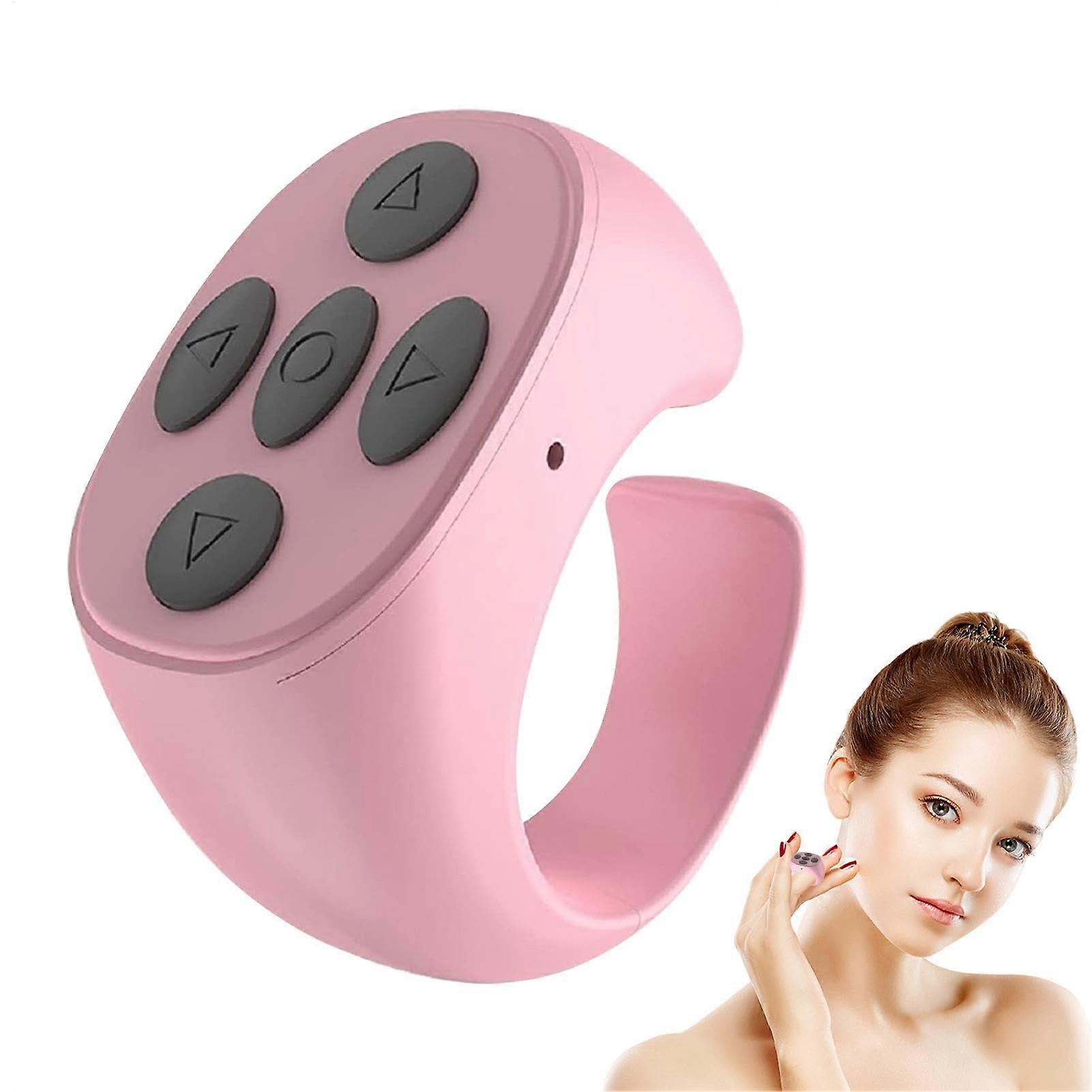 Fingertip Wireless Bluetooth Remote Control, Lightweight Scroll Remote Page Turner, Rechargeable Camera Shutter  Pink