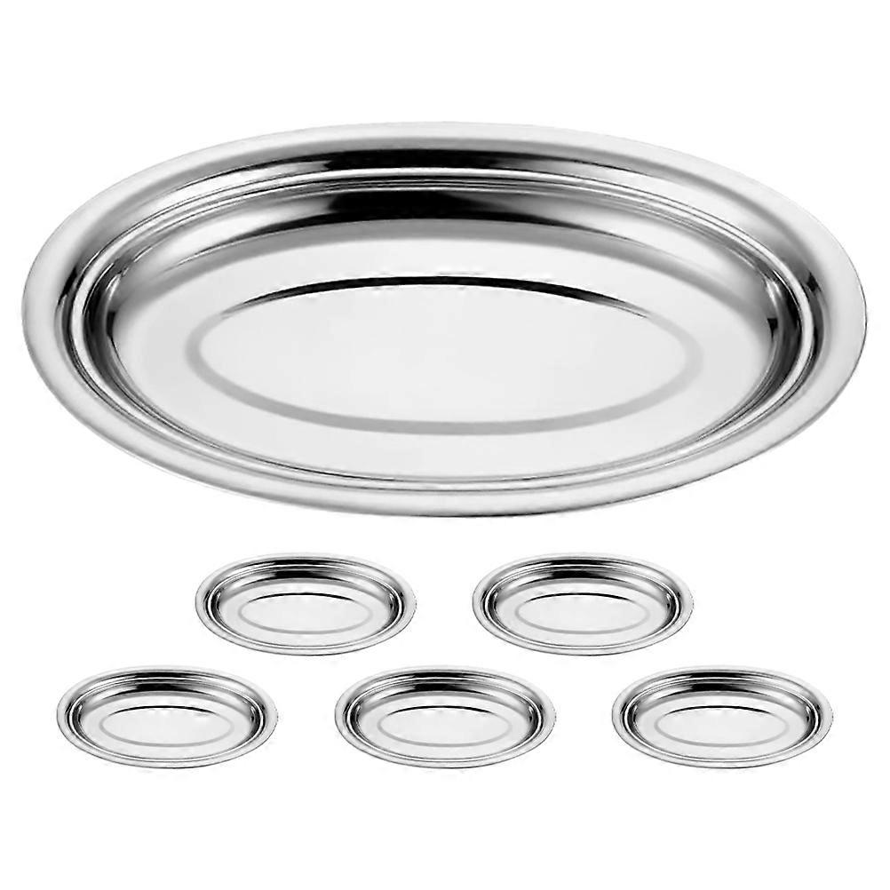 6Pcs Oval Stainless Steel Platter Food Serving Tray for Desserts Meats Sushi in Sophisticated Silver