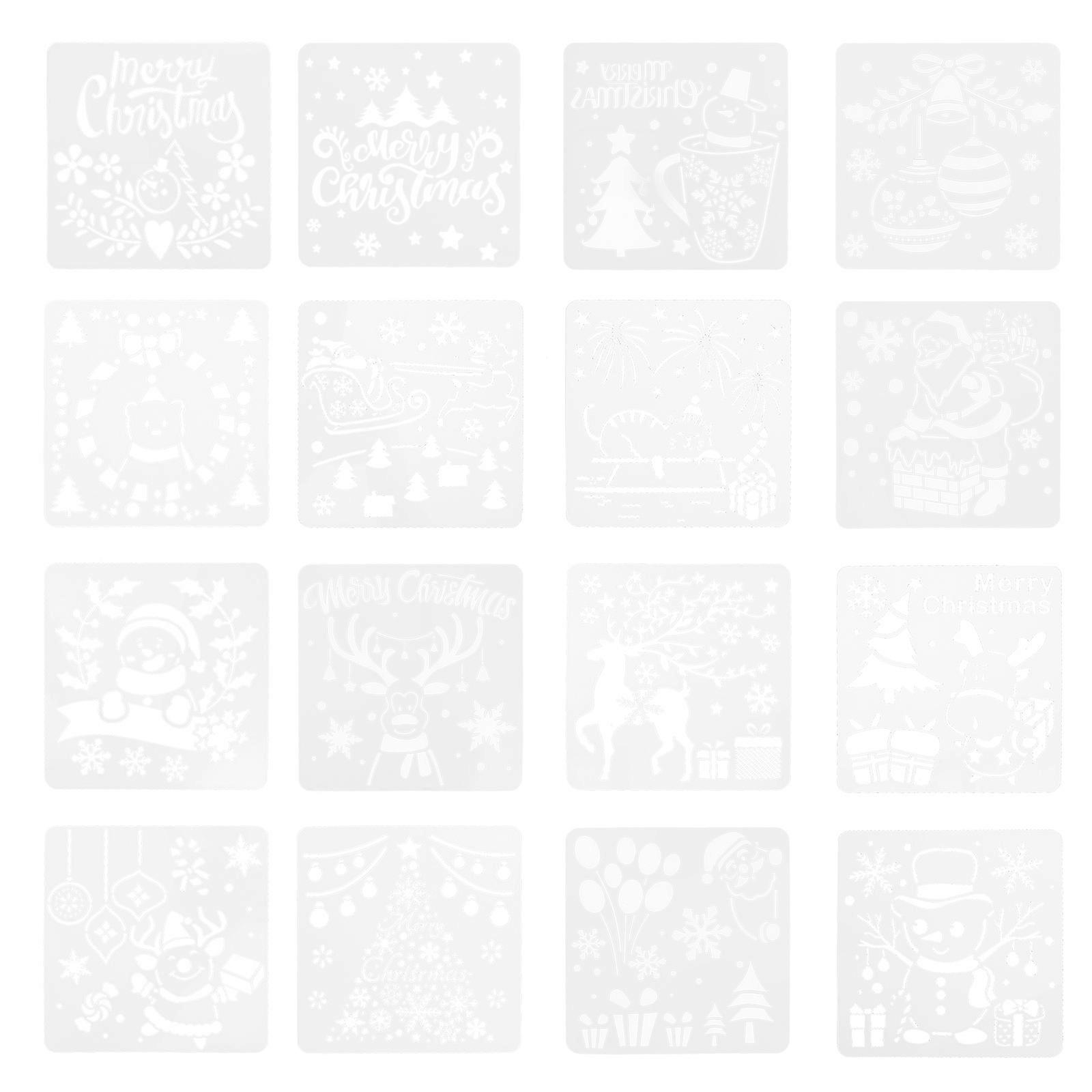 Holiday Stencils for Painting Christmas Themes Pattern Drawing Stencil for Children White Pet Material Set of 16Pcs