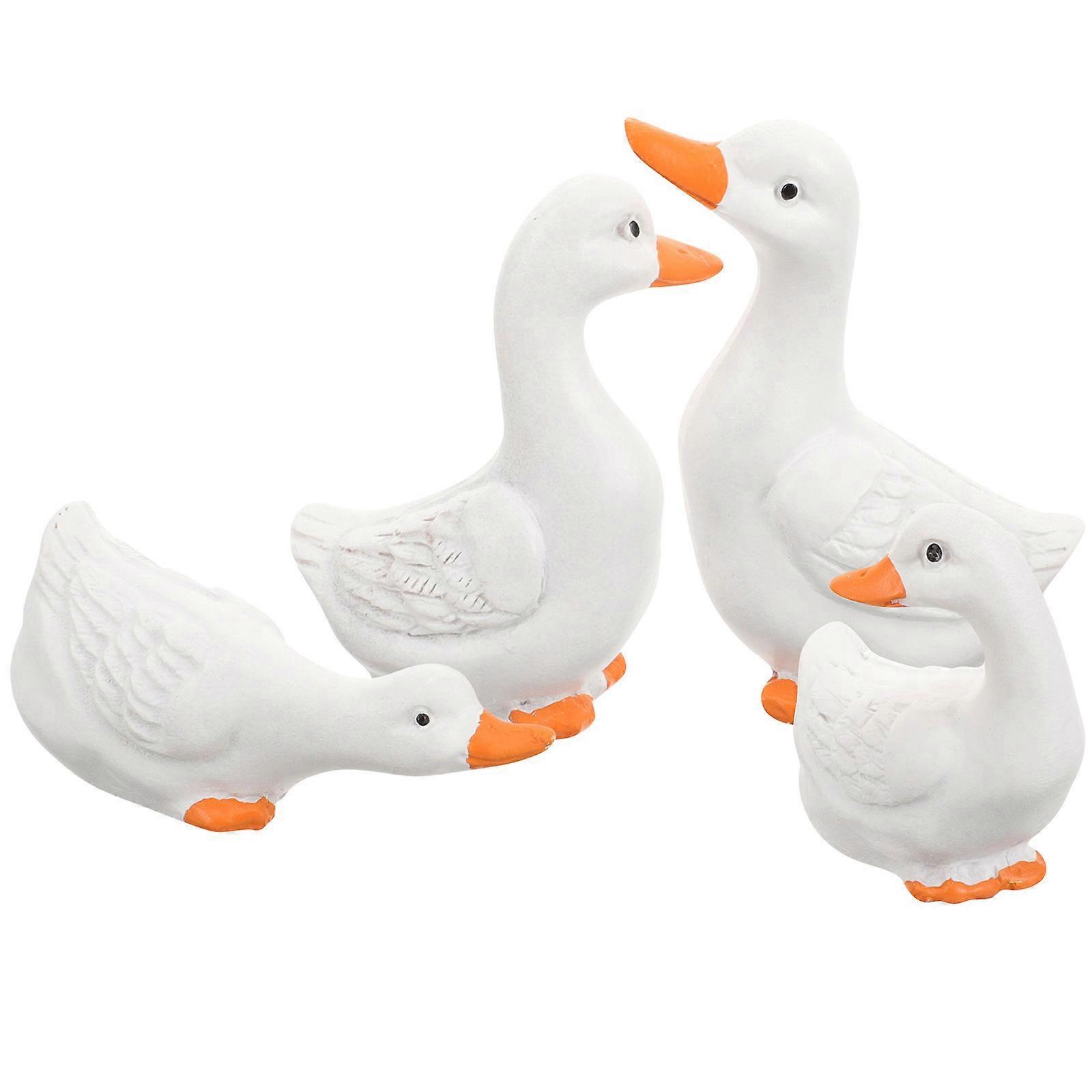 White Resin Duck Statuette Set of 4 for Fairy Garden Crafts and Home Decor