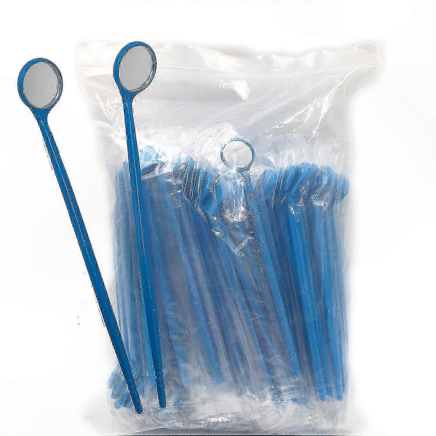 100 Pack Disposable Oral Exam Mirrors Plastic Dental Tool Blue