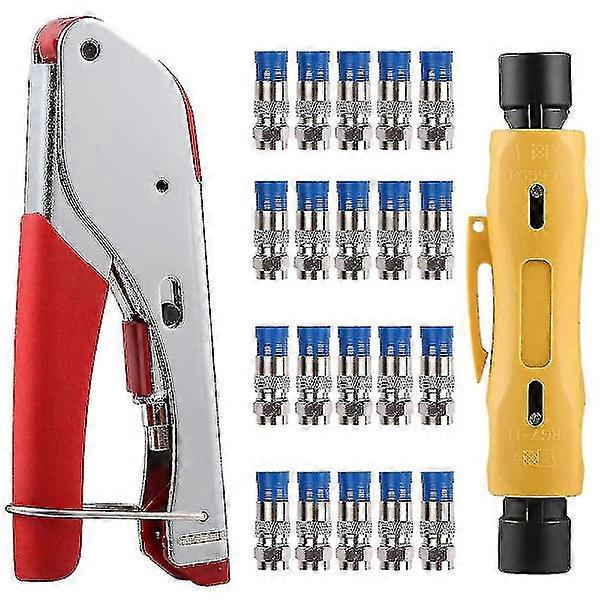 Coaxial Cable Crimping Tool Coaxial Rg6 Compression Tool Kit With 20pcs F Rg6 , Dual-Ended Coax Stripper F