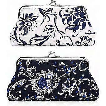 Vintage Floral Canvas Coin Purse Wallet with Kiss Clasp - Large Makeup Bag & Key Holder Pouch