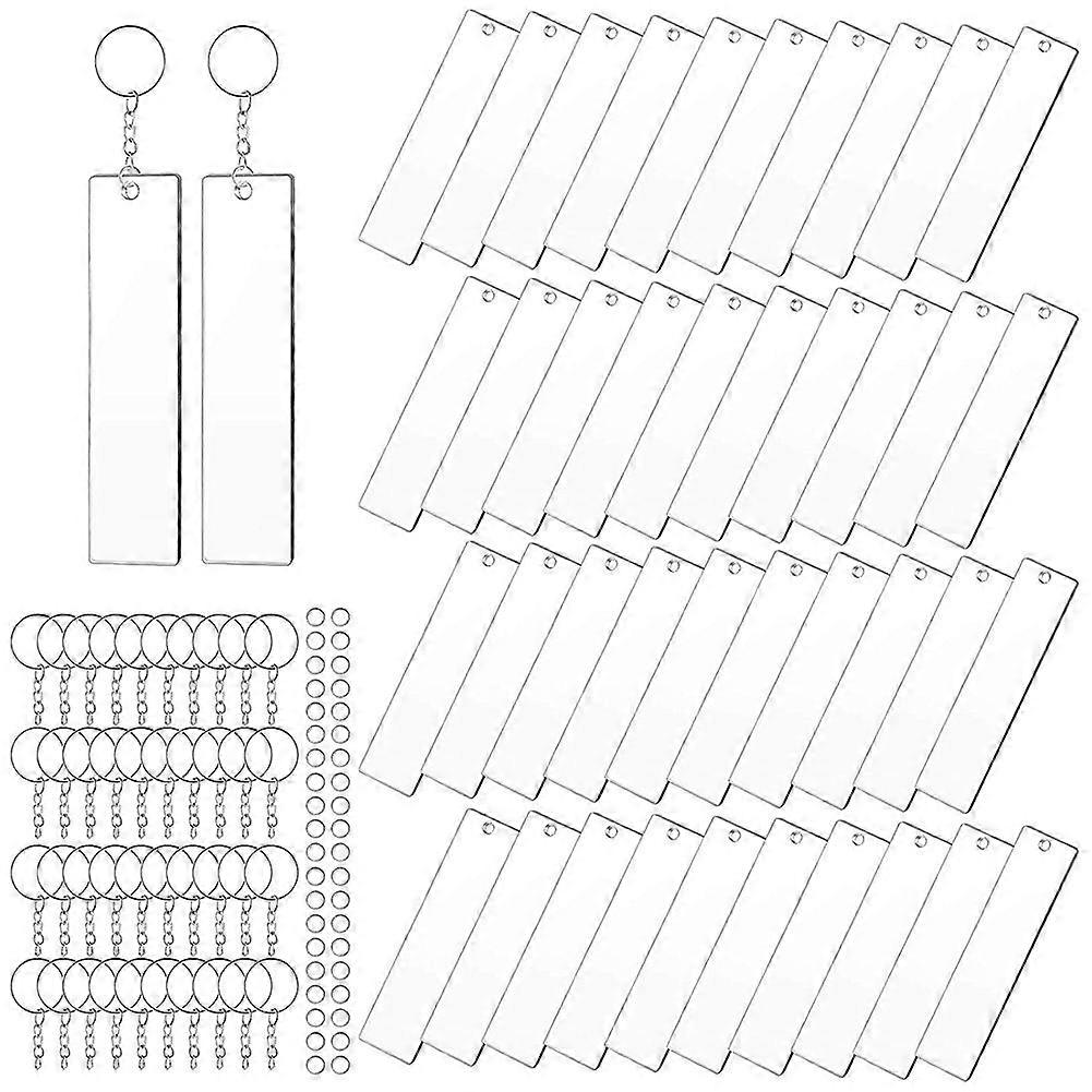 120 Pieces Rectangle Acrylic Key Chain Transparent Acrylic