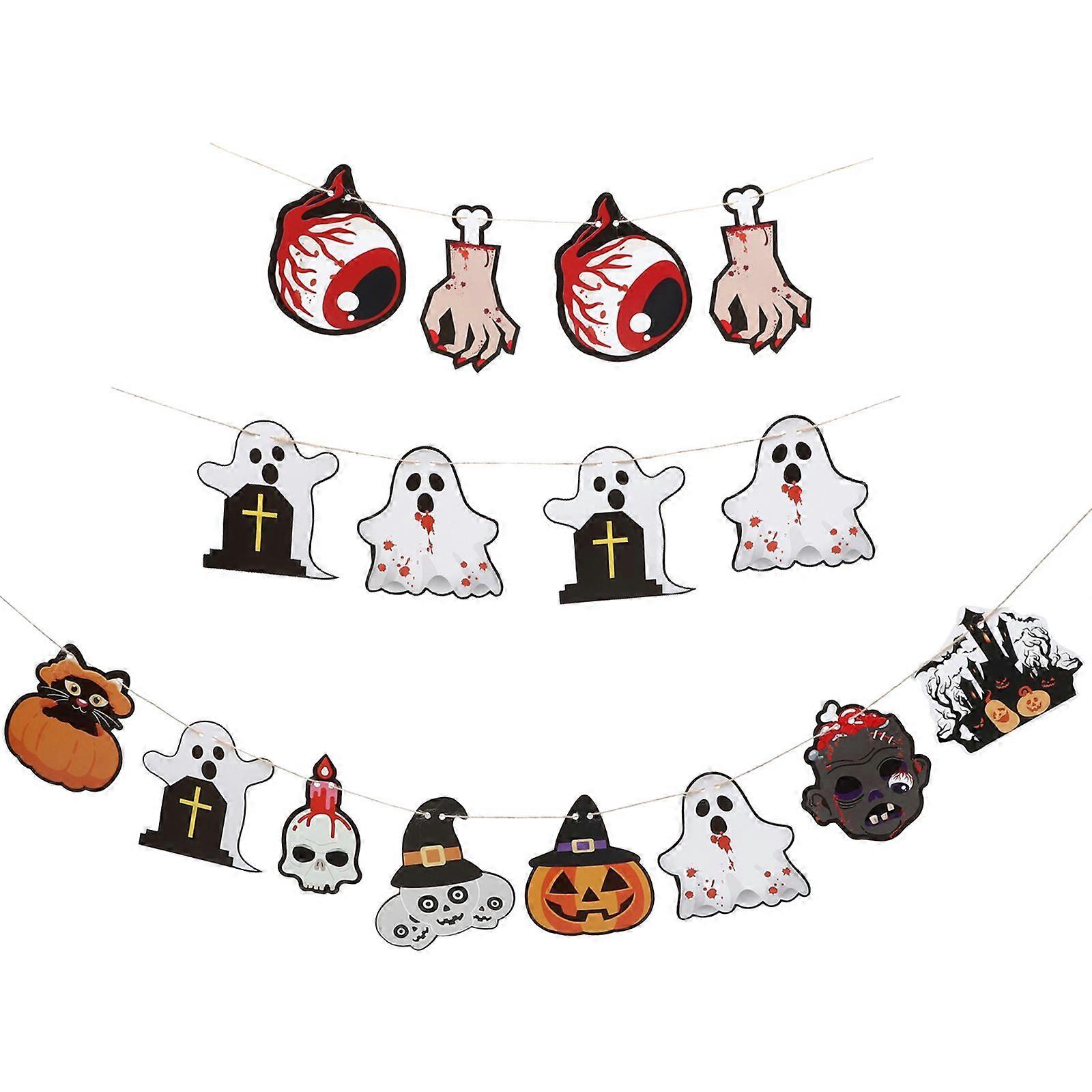 3 Strings of Hanging Halloween Banner Halloween Theme Bunting Flag Party Decor Party Supply