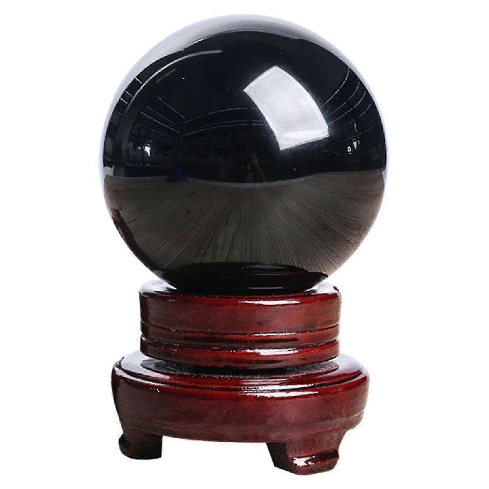 80mm Natural Black Sphere Crystal Ball Stone with Stand