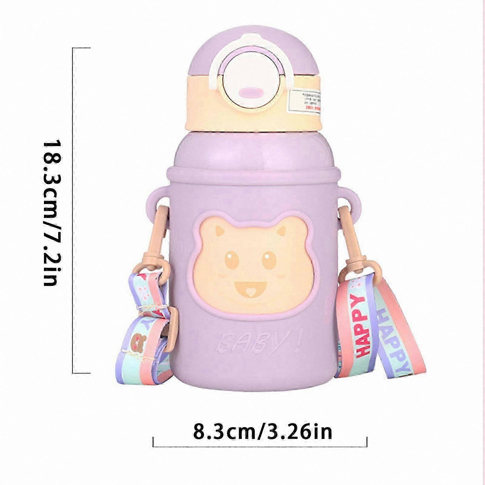 420ml Kids Water Bottle with Straw, Leak-Proof Design and Adjustable Strap for Easy Carrying