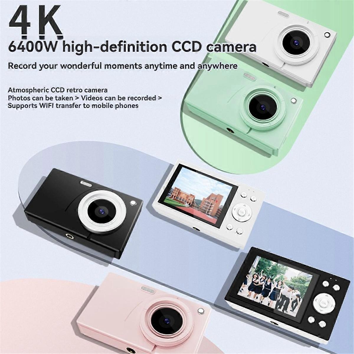 4K CCD Digital Camera 64MP Wifi HD Digital Video Camera 16X Digital Zoom with 2.8inch Screen 64GB Card Black