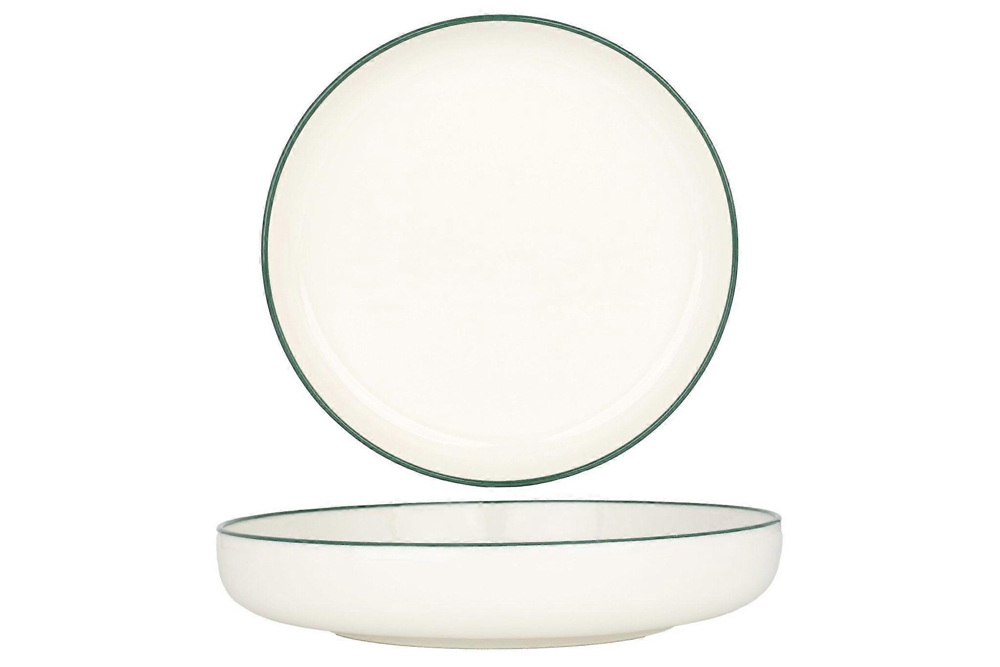 Rinart Deep Plate - Green Edge - Porcelain - 22 cm (800cc) - set of 6