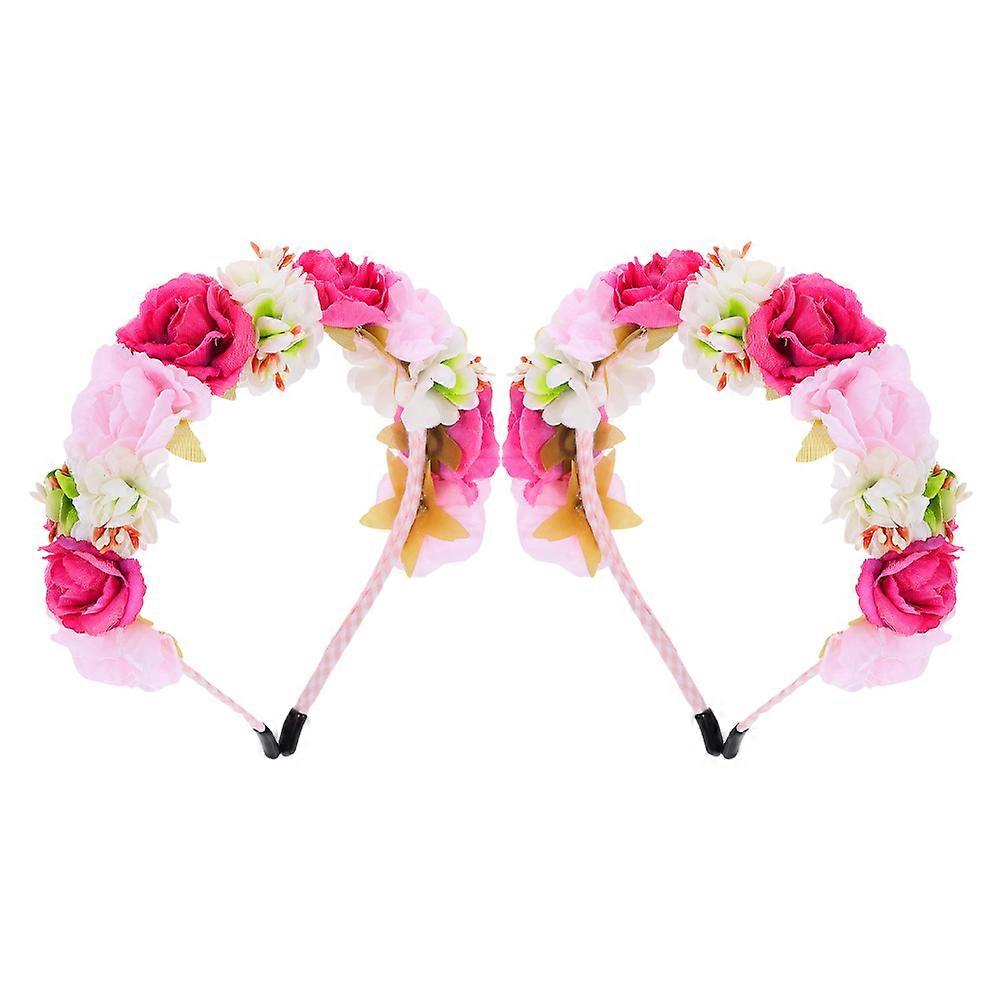 Flower Crown For Girls Floral Headband Multi Color Circular Artificial Rose Style Elegant Design Lightweight Comfort Versatile Use 2Set