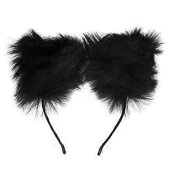 Artificial Furry Cat Ears Headband Women Headwear Hairband for Party Cosplay Daily Life Black
