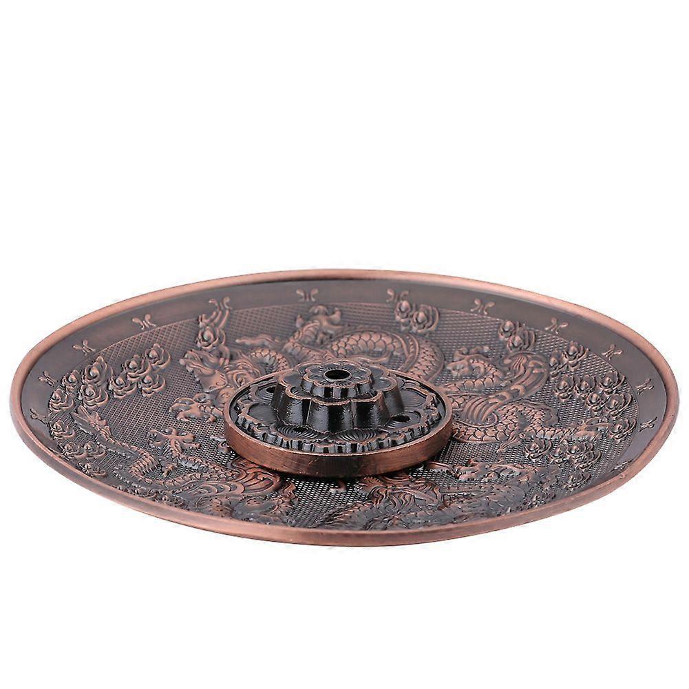 Zinc Alloy Incense Stick Burner Holder Dragon Pattern Censer Plate for Home Temple(Red Bronze)