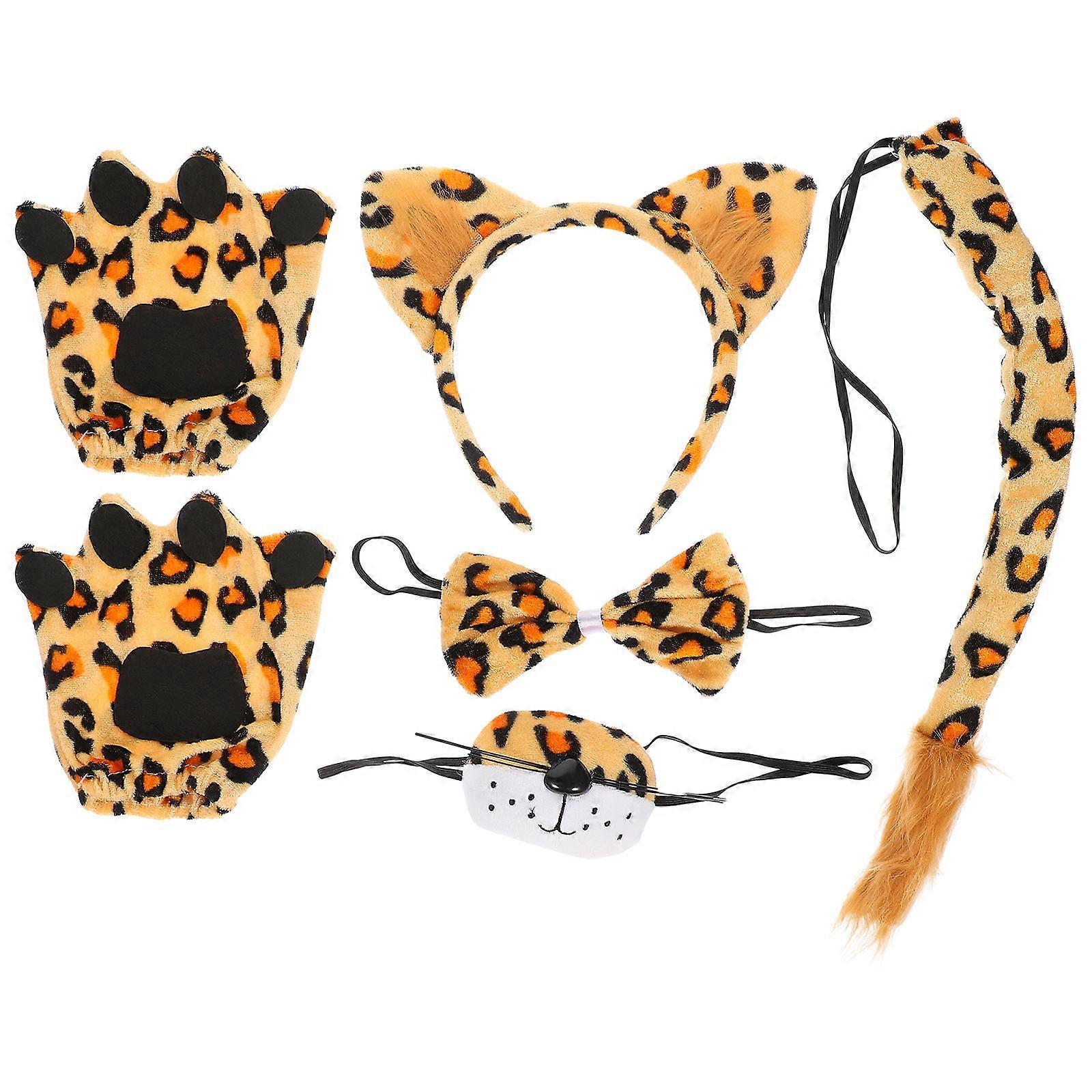 Funny Cosplay Accessory 2 Sets Leopard Costumes Including Headband, Tail And Bowtie Ideal For Birthday Party And Stage Performance