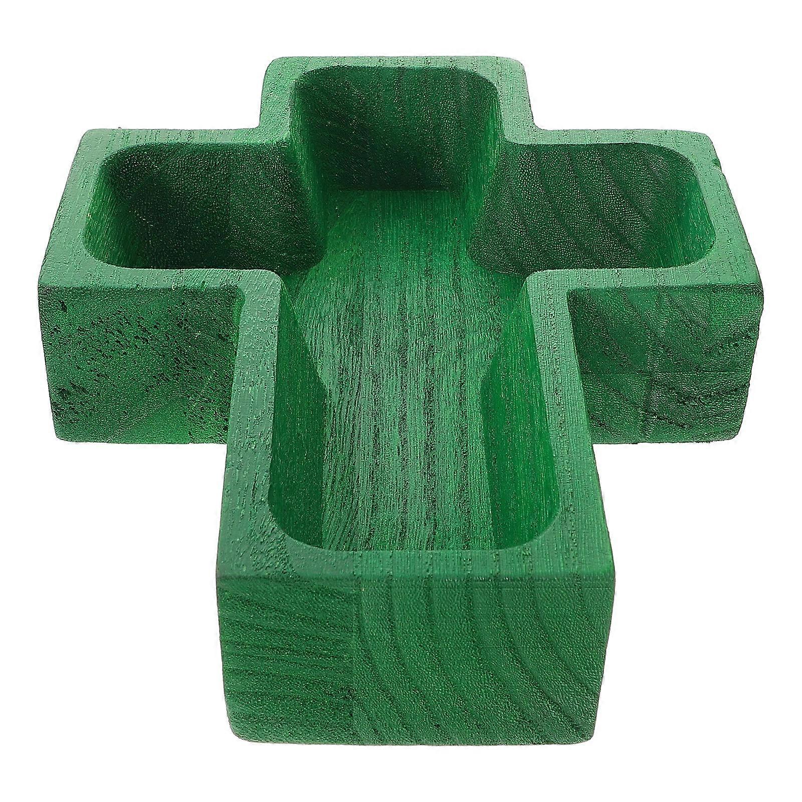 Fruit Serving Tray Cross Shape Wooden Tray for Snacks 2Pcs Green