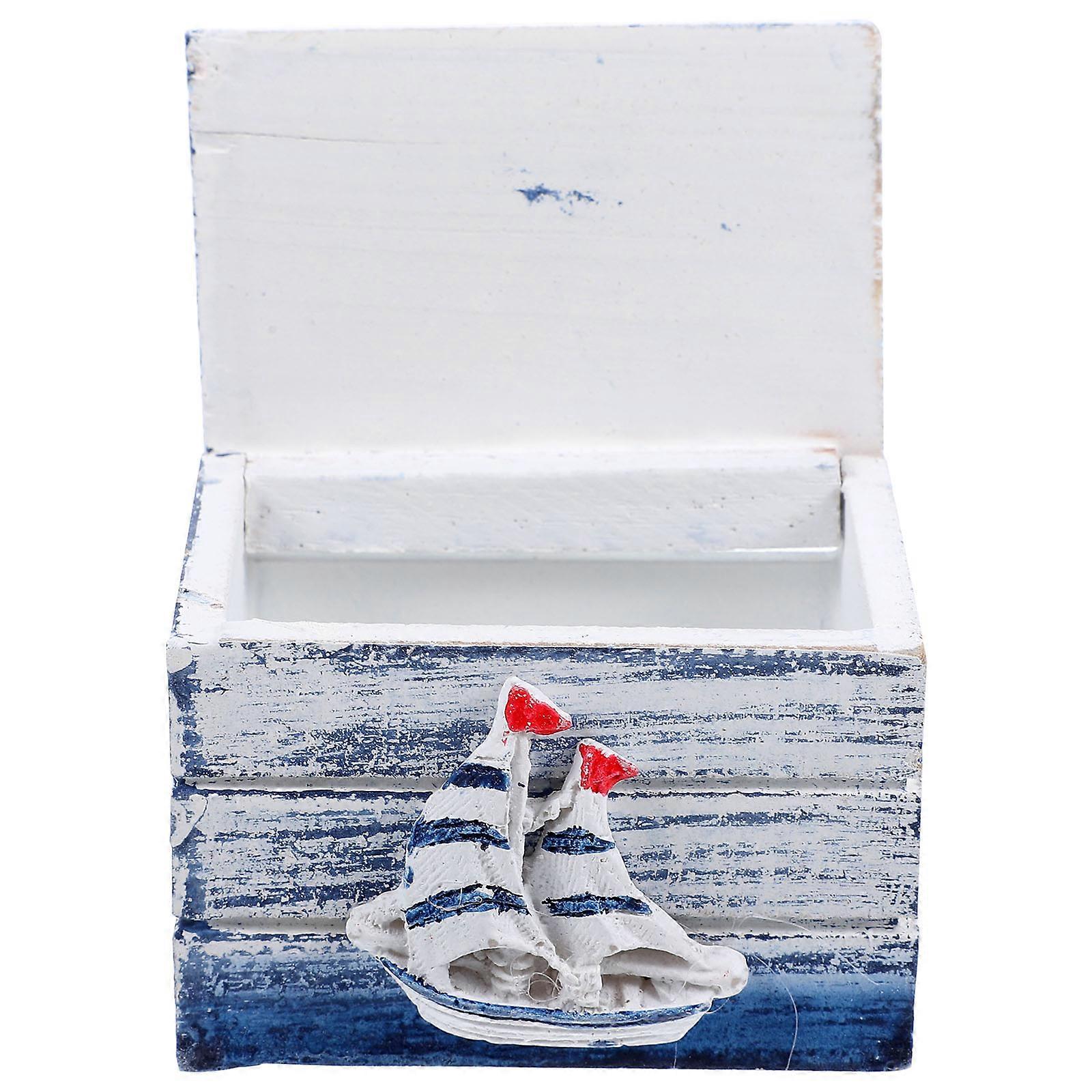 Mediterranean Small Wooden Storage Box for Jewelry Organizer 4Pcs Blue