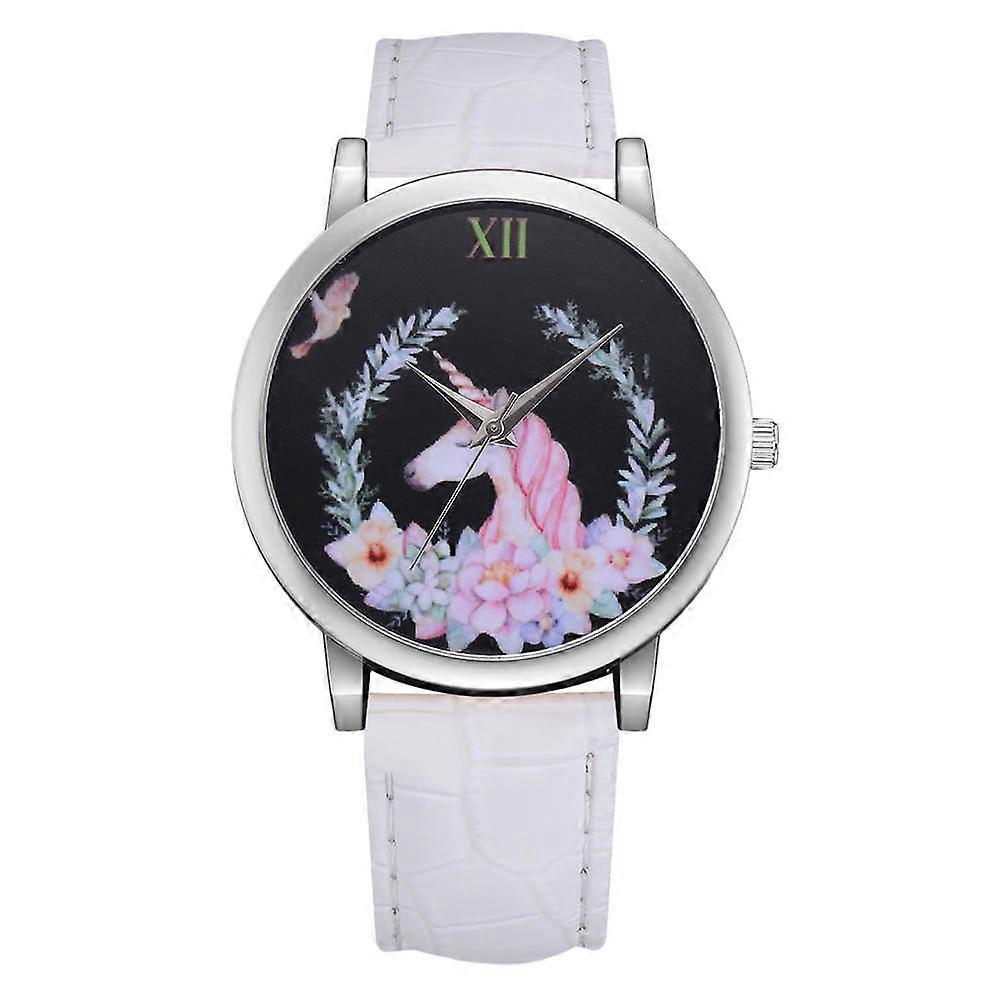 Quartz Watch Strap for Students 2Pcs Unicorn Pattern Casual Watch