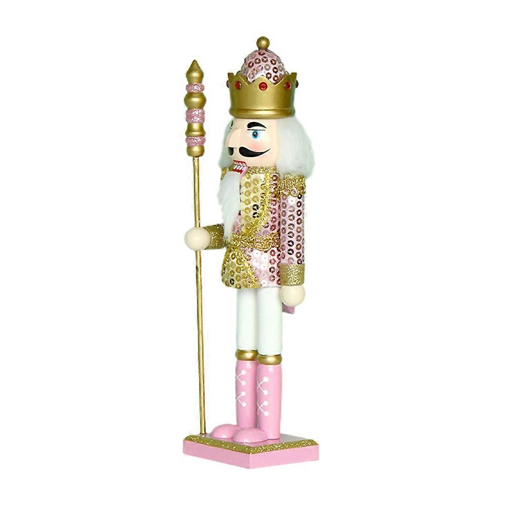 2Pcs Christmas Nutcracker Figure for Decoration Pink Wooden Puppet Craft