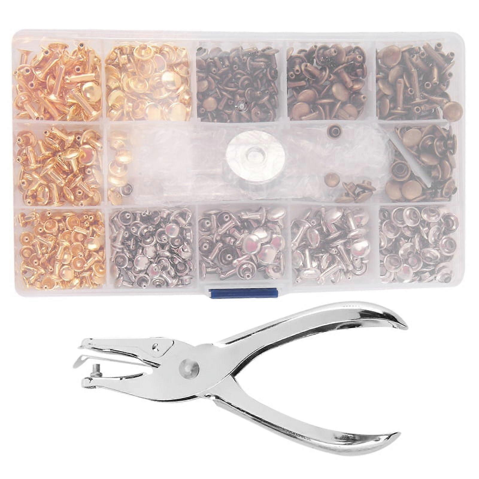 Rivets for Leather, 300 Sets Double Cap Rivets 3 Sizes 3 Colors and 4 Fixing Tools DIY Leather Craft Clothes Boots Bags
