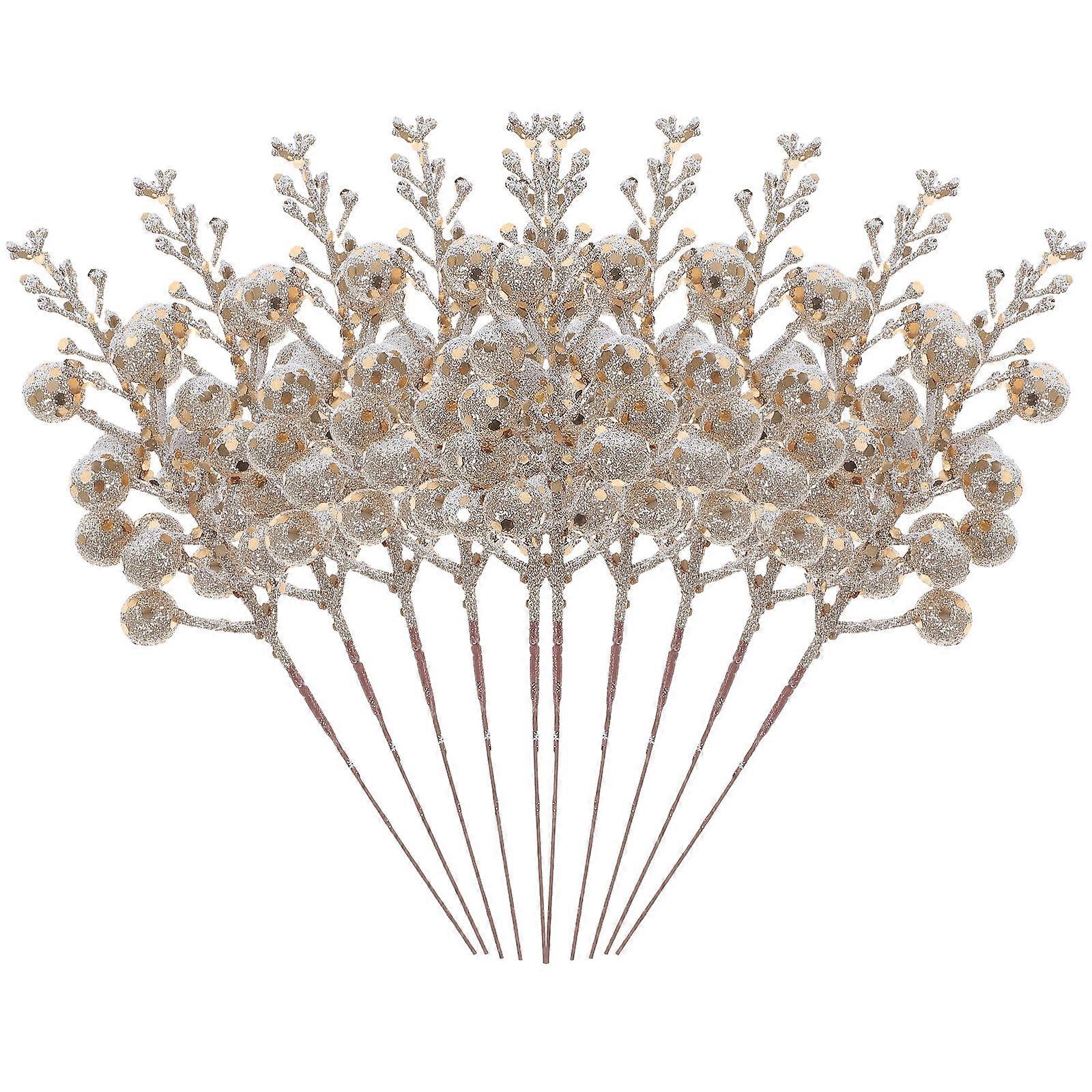 Artificial Glitter Berry Stems 10Pcs Branch-Like For Christmas Party Winter Event Decorations Multi Foam