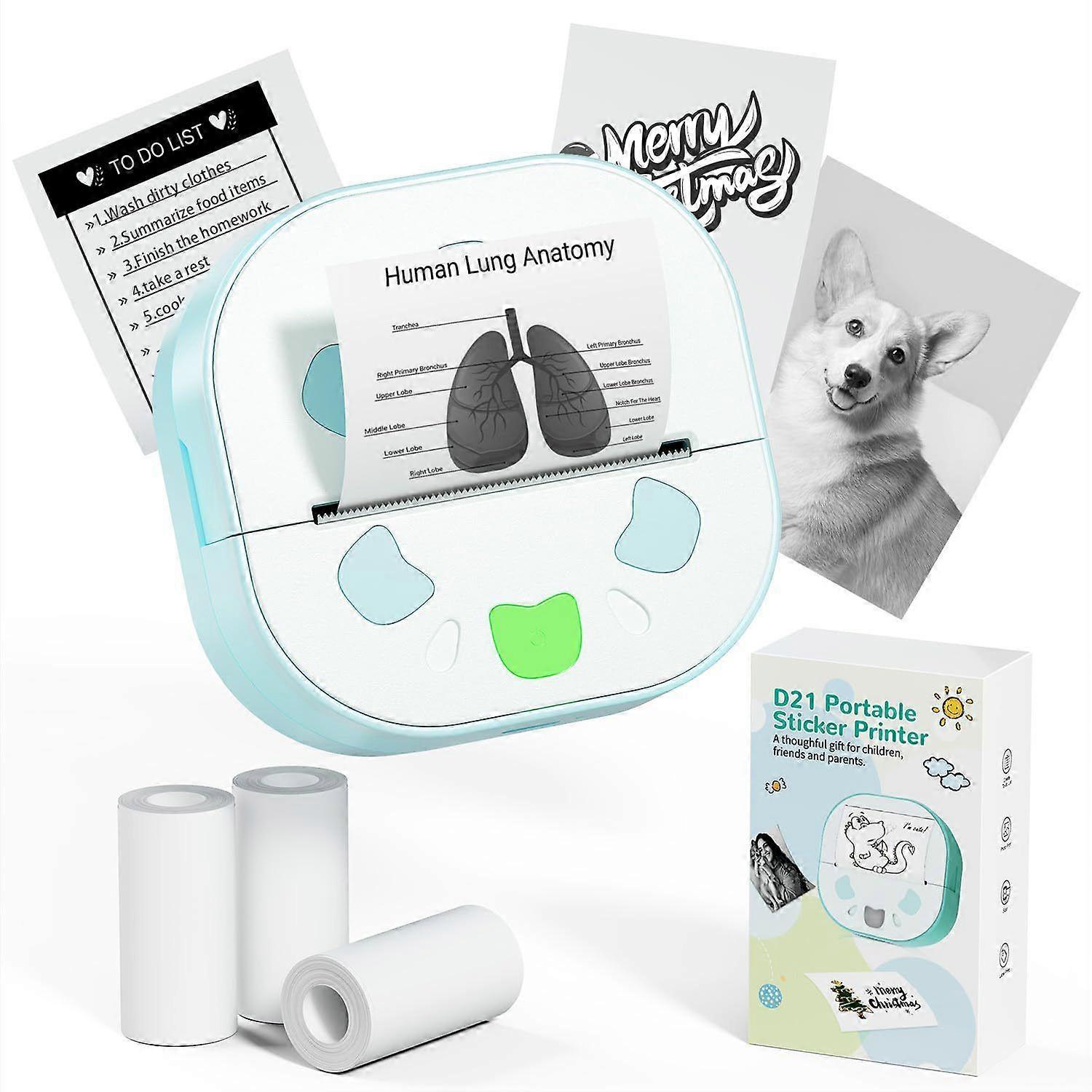 Portable Thermal Printer with 3 Rolls of Paper, Suitable for iOS and Android