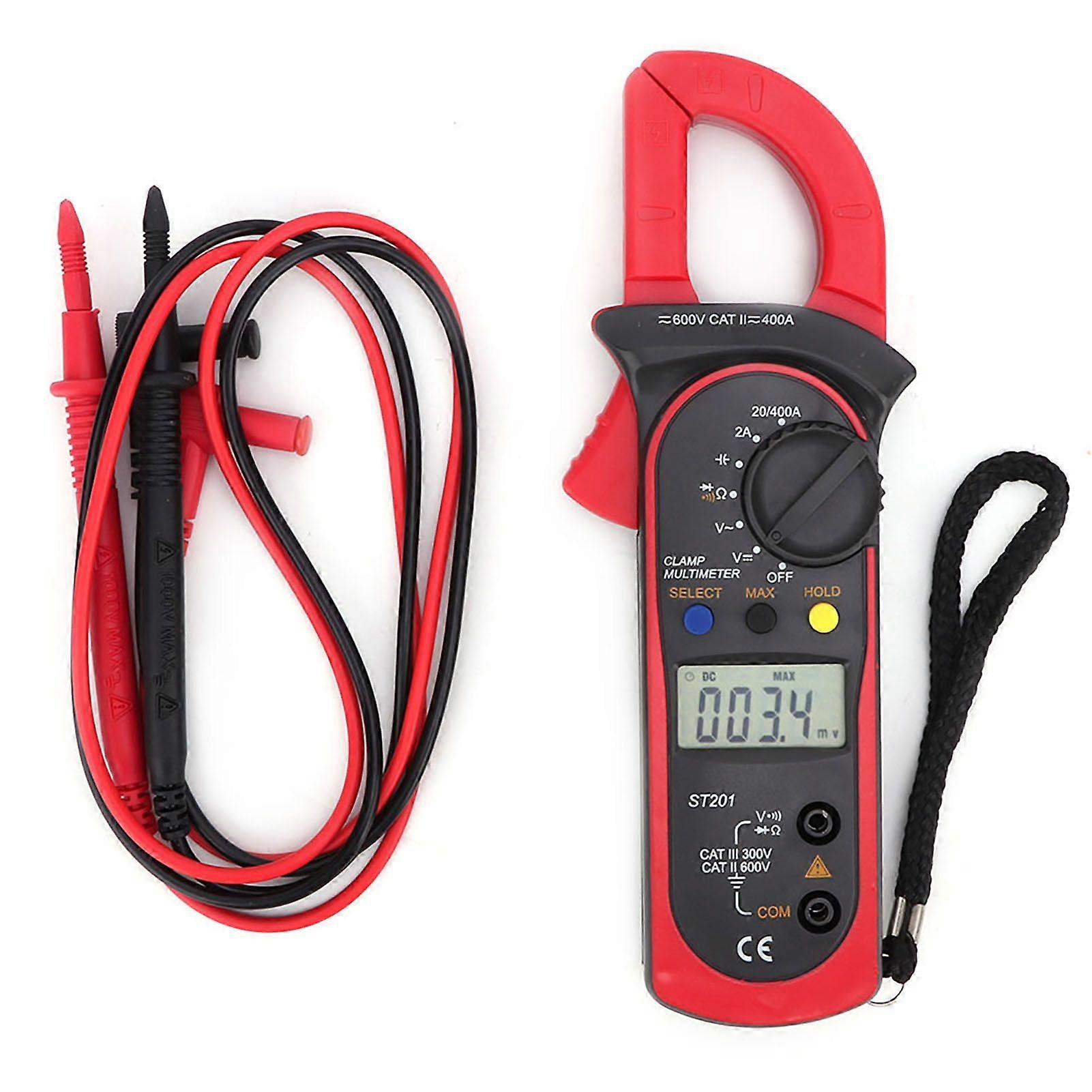 ST201 Automatic Digital Clamp Meter Current Multimeter DC/AC Voltage Diode Tester(Red)