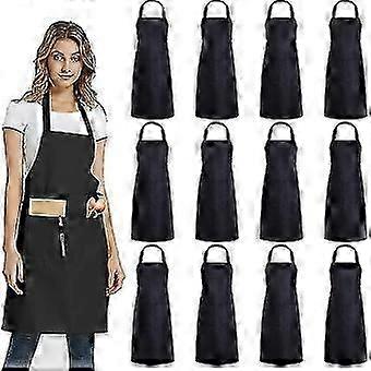 12pcs Plain Bib Aprons With 2 Pockets Unisex Commercial Apron Bulk