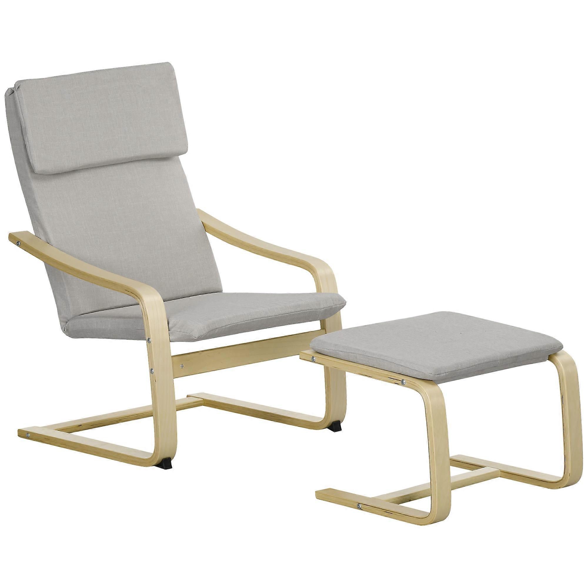 2Pc HOMCOM Lounge Chair Set Ottoman Armrest Headrest Light Gray