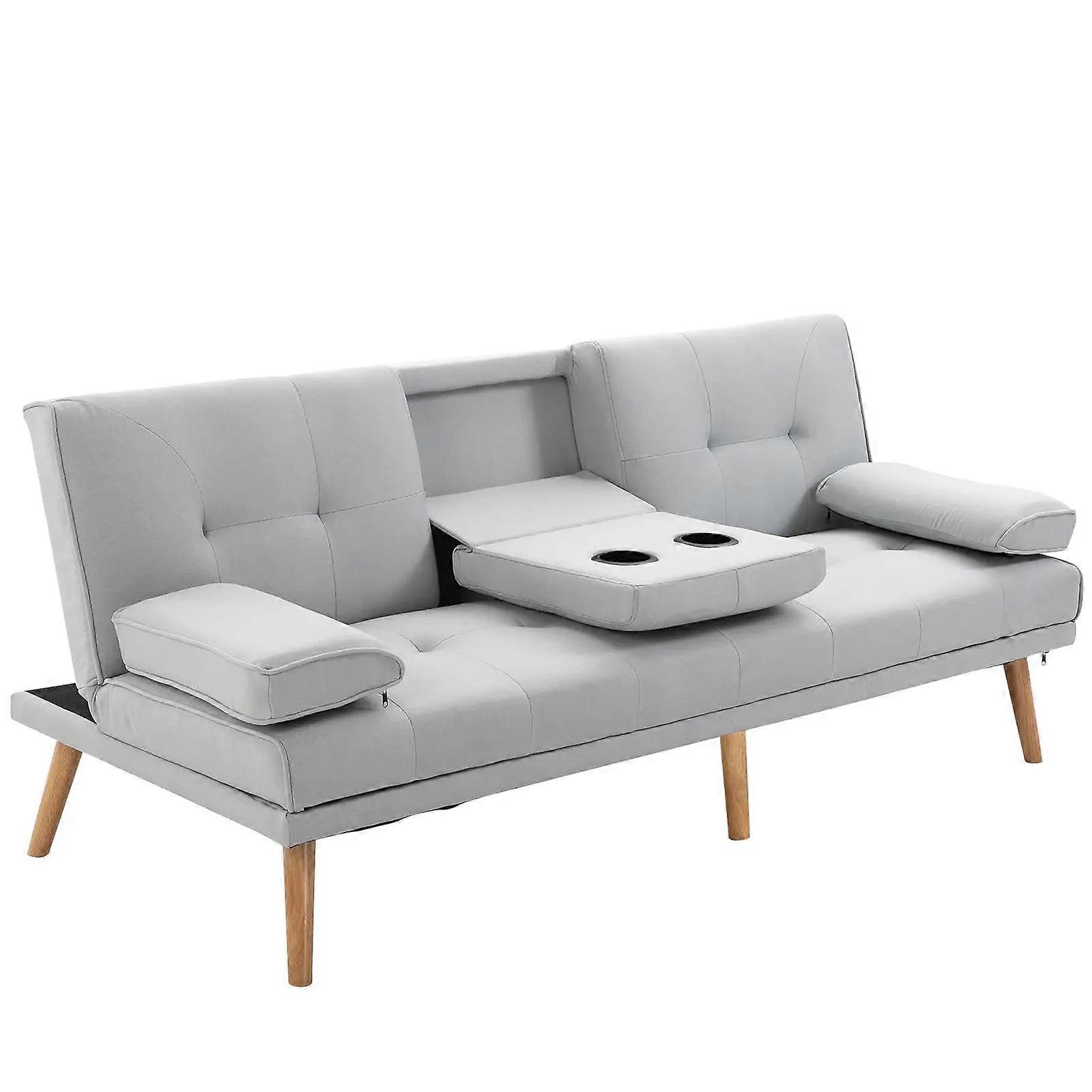 Light Gray Comfortable 3-Seater Sofa Bed Linen Convertible 181x77x72cm