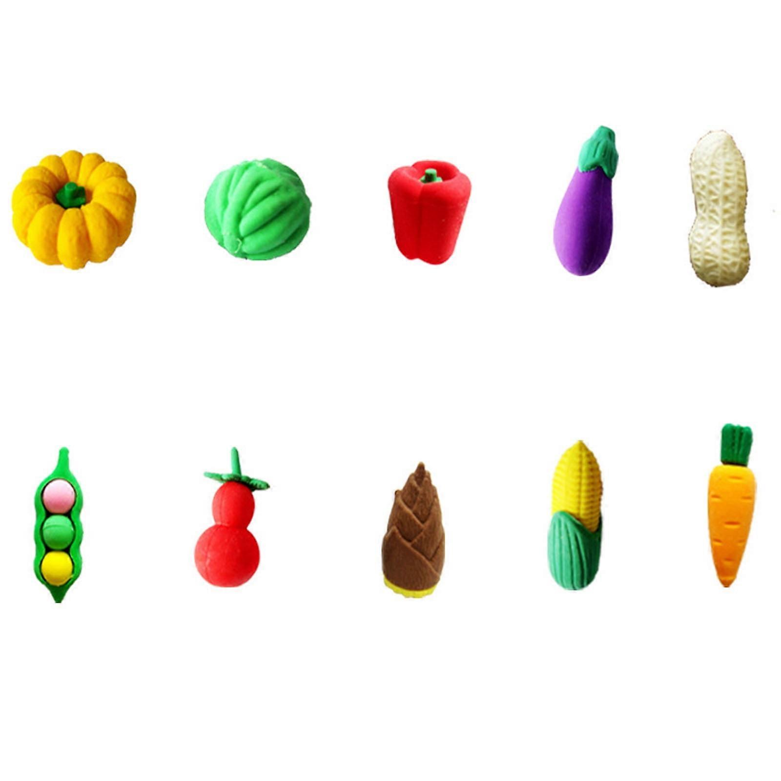 XIUH Tool Series A Group of 10 Cake Eraser Vegetable Fruit Modeling Eraser 3d Assembly Eraser (B)