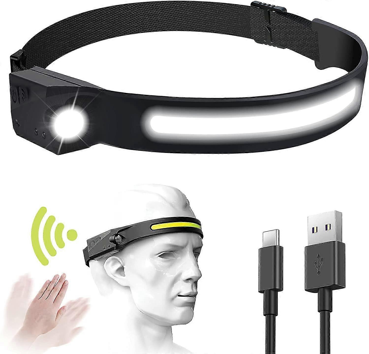 Led Headlamp Rechargeable 230 Sensor Head Torch 5 Modes Lightweight Headlight